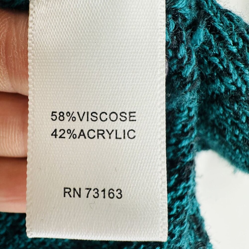 Cable & Gauge Teal Heather Round Neck 3/4 Sleeve Knit Hi-Low Pullover Sweater M - Picture 7 of 8